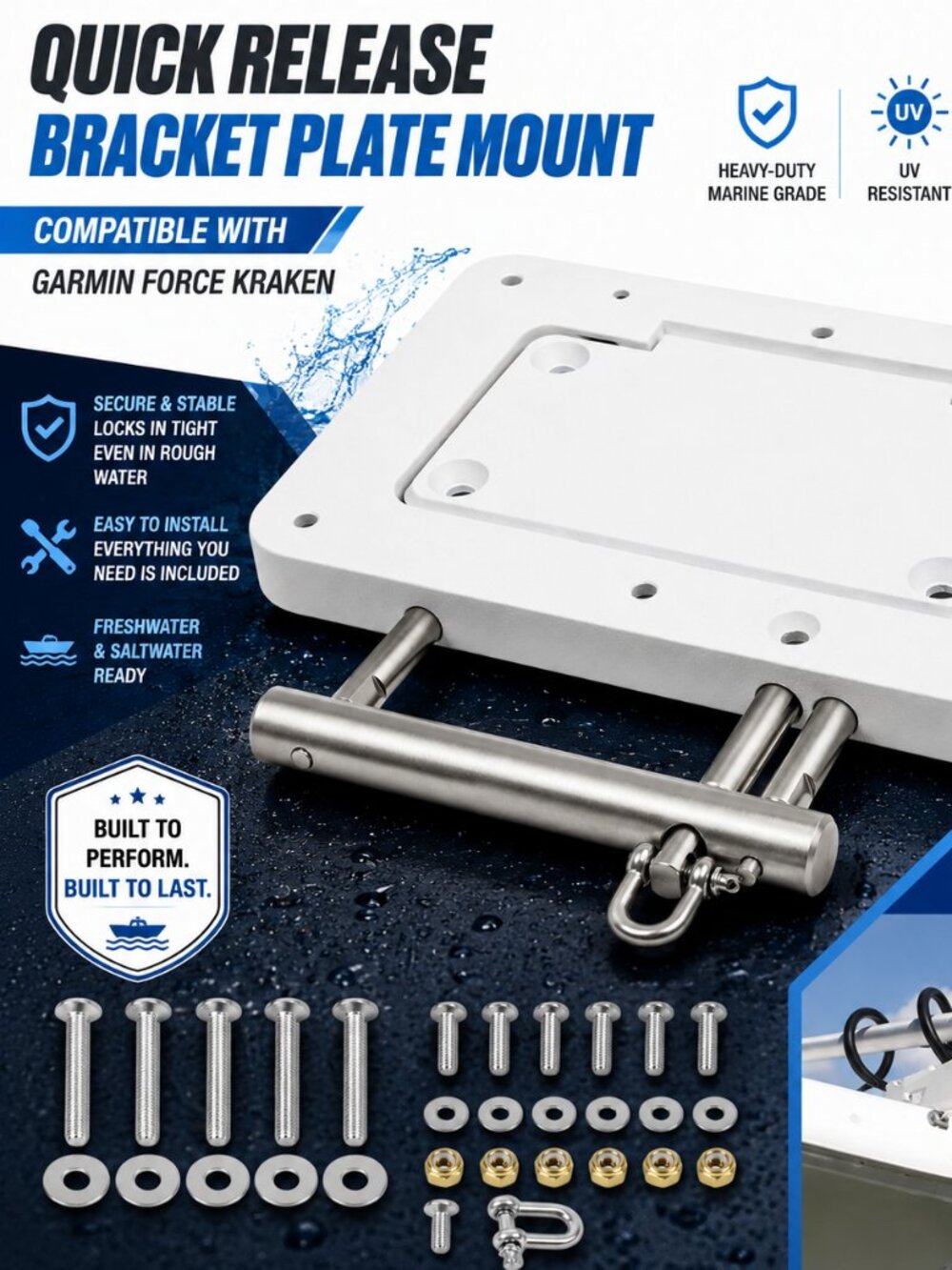 Garmin Force Kraken Quick Release Mount Bracket Heavy Duty Marine Plate